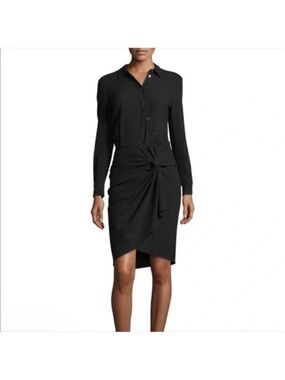 Veronica Beard Black Long-Sleeve Knot Front Shirt Dress